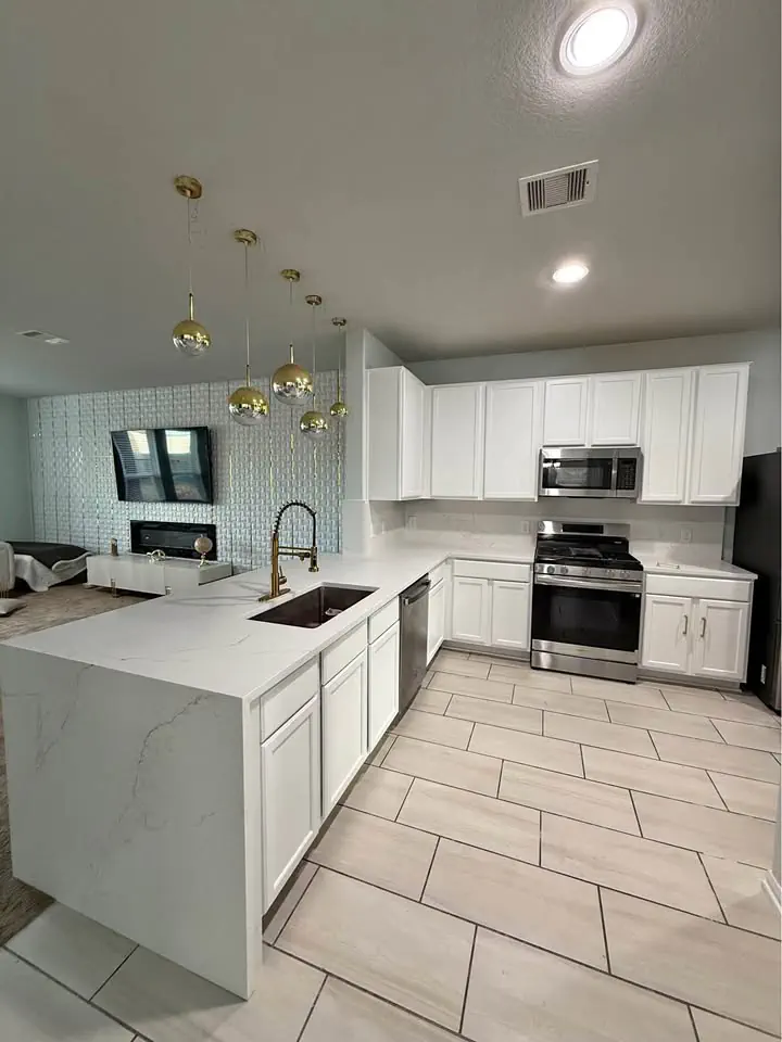 Finished kitchen remodel — custom cabinets and quartz countertops, D&Co Homes, Palm Beach County